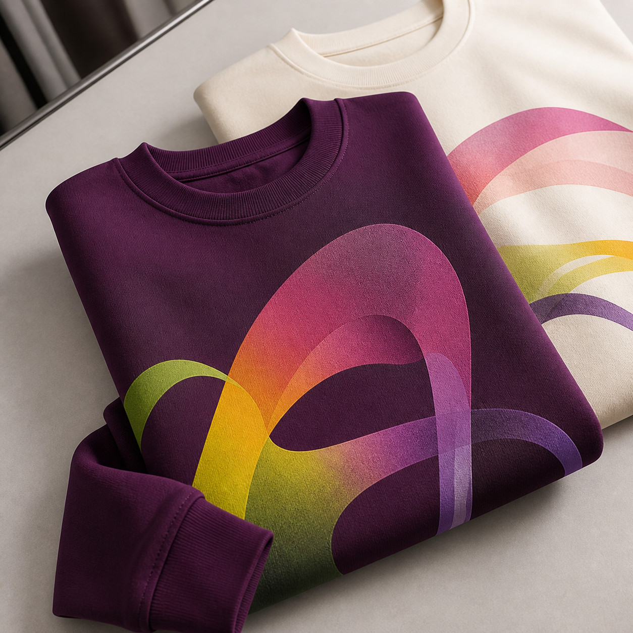 Custom plum and cream printed apparel