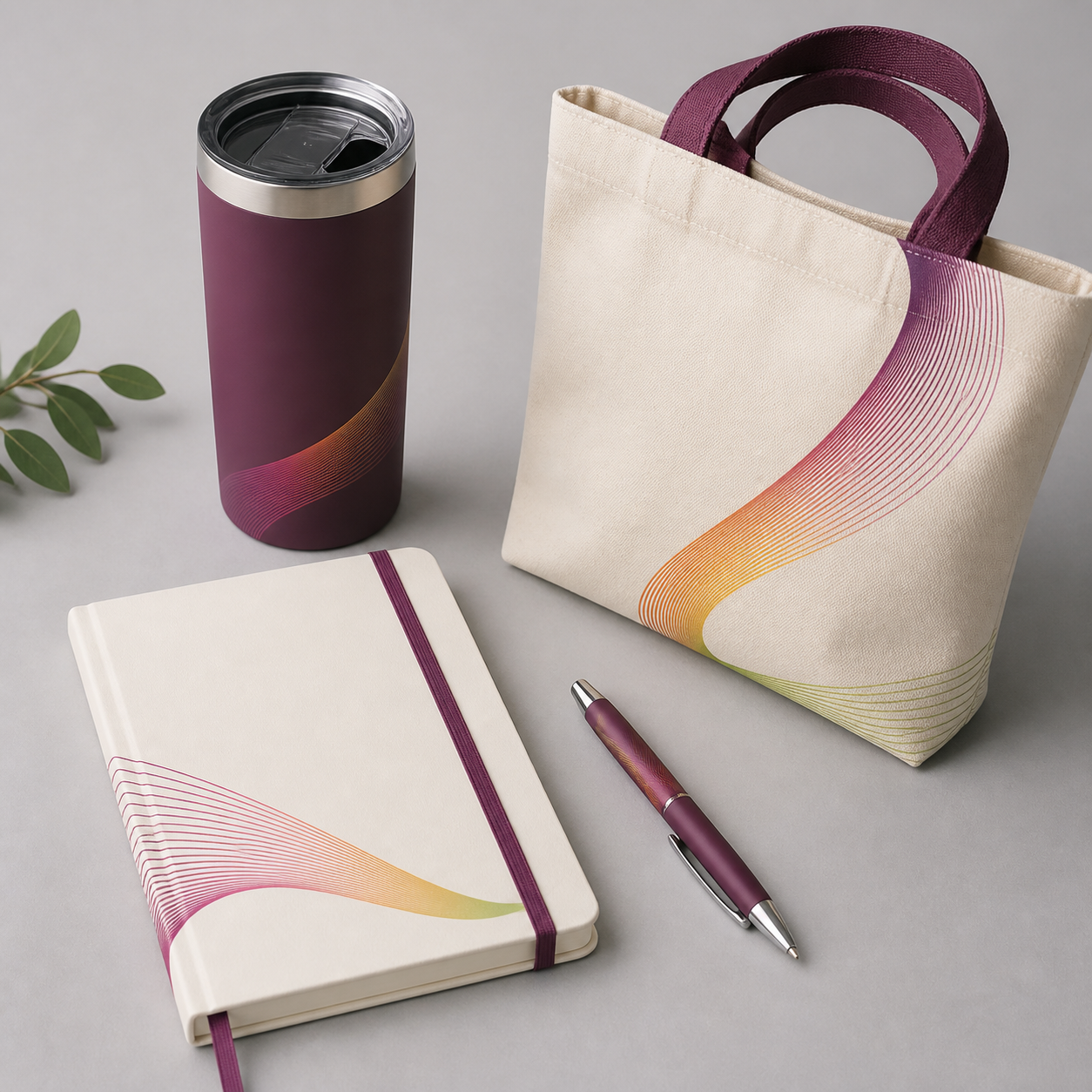 Coordinated promotional tumbler, notebook and tote